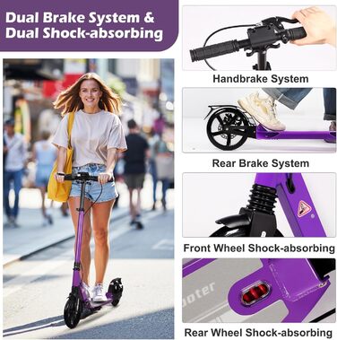 Самокат трюковий Kickscooter для дітей 8-12 років та дорослих, колеса 200мм, дискові гальма, складний, фіолетовий