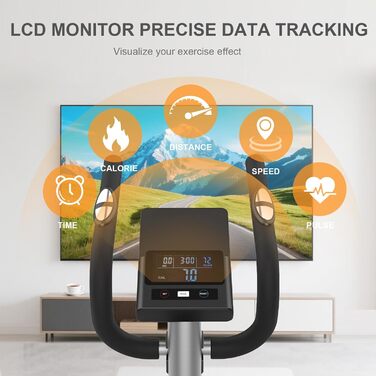 Еліптичний тренажер Neezee для дому з Bluetooth, 16 рівнів опору, 6 кг маховика, LCD-монітором, датчиком пульсу та тримачем для пляшок (Помаранчевий + Срібний)