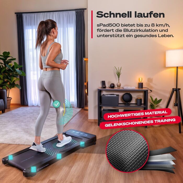 Sportstech Walking Pad: біговий килимок для дому та офісу, регулювання нахилу до 19%, LED-дисплей, компактний, тихий, з App, sPad500/1000
