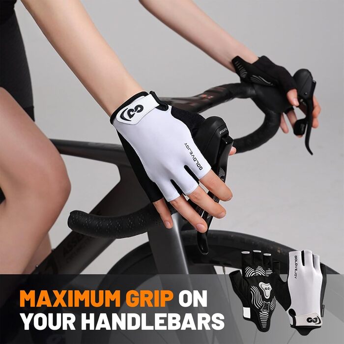 Фінтронік велоперчатки напівпальцеві для чоловіків, спортивні велоперчатки з антиковзким покриттям та амортизацією, дихаючі велоперчатки для гірського велосипеда, шосе, фітнесу (M, Білий)
