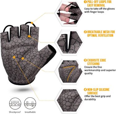 Велосипедні рукавички без пальців для MTB, фітнесу, чоловічі та жіночі, чорні, з антиковзким покриттям та амортизацією