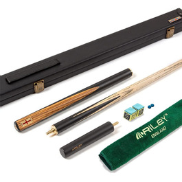 Більярдний кий Riley England Billardqueue 3/4, ручна сплетіння, з горіховою ручкою, шток з берези, 145 см, наконечник 9,5 мм, з чохлом, подовжувач 15 см та аксесуарний набір RES-1-Design