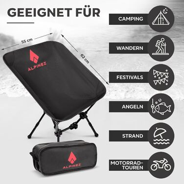Складний туристичний стілець Alpinez: легкий, регульований по висоті, компактний | для кемпінгу, риболовлі, пляжу. Зелений (Чорний)