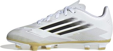 Дитячі футбольні бутси Adidas F50 Club для гри на траві та жорсткому майданчику (36 EU, білий, чорний, золотий)