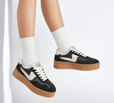 Жіночі кросівки на платформі LUCKY STEP – модні масивні кросівки, зручні шнурівки для повсякденного носіння та прогулянок з прошитими деталями, чорно-білі, 38 EU