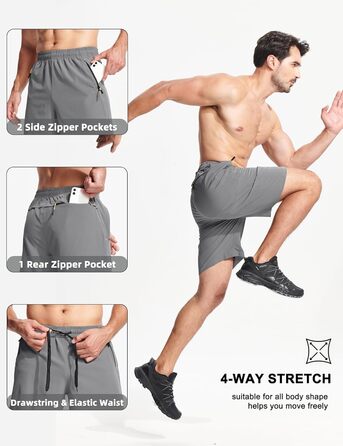 Шорти спортивні чоловічі MAGCOMSEN, легкі, швидковисихаючі, для тренувань та хайкінгу, з кишенями на блискавці, сірий, розмір 36