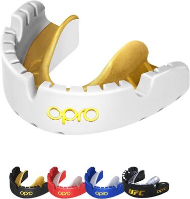 Захисна капа OPRO Gold для брекетів та спорту, для дорослих, з інноваційною технологією підгонки, для боксу, лакросу, ММА, єдиноборств, хокею та всіх контактних видів спорту, біло-золота