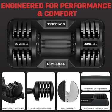 Регульована гантеля Yaheetech 15 кг, сталева, 2.5-24 кг, швидке налаштування, подвійне блокування, антиковзаюча, для дому, спортзалу, офісу