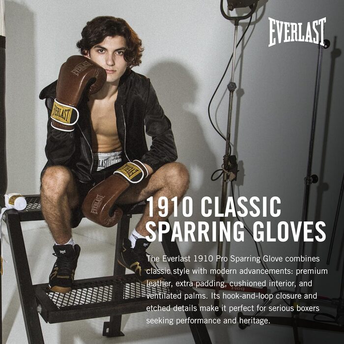 Боксерські рукавички Everlast 1910 Classic з натуральної шкіри, для тренувань з мішком та лапами, на липучці, потрійна амортизація, ергономічна ручка, оригінальні чорні Everlast 12OZ
