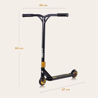 Скутер LIONELO WHIZZ Stunt - трюковий, підшипники ABEC-9, алюмінієва дека, система HIC, колеса 110мм, широке кермо, гальма Flex Fender MN Steel, чорний, унікальний дизайн