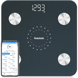 Ваги Homebud з аналізом складу тіла, високоточною вагою, Bluetooth-синхронізацією через додаток, вимірюванням 13 параметрів, до 180 кг, LED-дисплей, сині