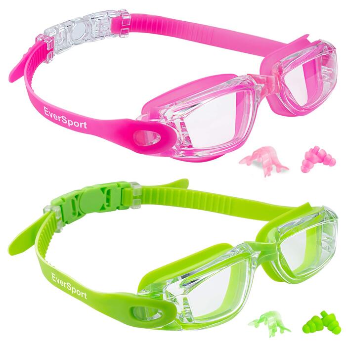 Дитячі плавальні окуляри Kinder-Schwimmbrille (2 шт.) – прозорі, антифог, анти-UV, водонепроникні, з навушниками та фіксатором для носа, для дітей 5-15 років