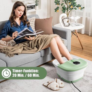 Електрична ванночка для ніг RELAX4LIFE із масажем та підігрівом, складана, з шиацу роликами та пемзою, таймер 20/60 хв, 41/43/45°C, 500 Вт, зелена