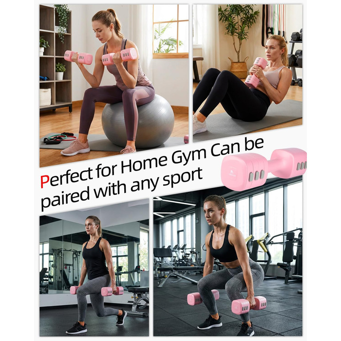 Набір гантелей Abahub 4-в-1, регульовані штанги для дому, фітнесу та силових тренувань. Ідеально для жінок та початківців, рожеві гантелі 1-2.5 кг (2 шт.)