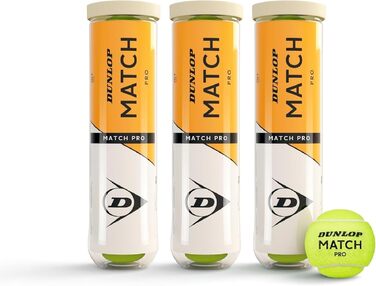 М'яч для тенісу Dunlop Match Pro для ґрунту, хард-корту та газону - Amazon Exclusive, 3x 4 шт.