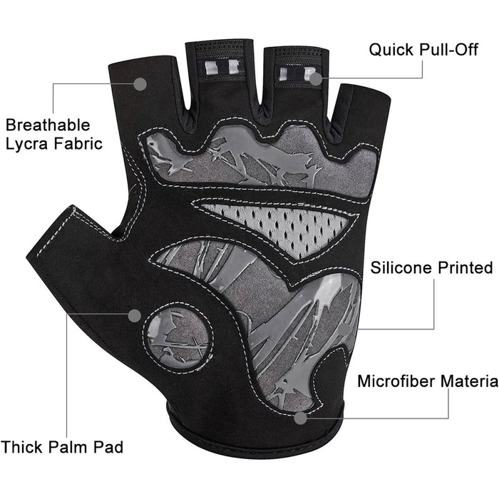 Велосипедні рукавички для чоловіків та жінок, напівпальцеві, дихаючі, антиковзні - сірий колір, розмір M