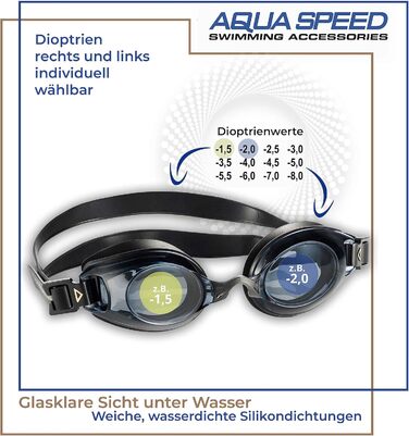 Плавальні окуляри Aqua Speed Lumina з діоптріями для дорослих, короткозорість, чорні, тоновані лінзи, індивідуальний вибір діоптрій для кожного ока