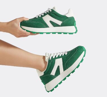 Кросівки жіночі Lucky Step на платформі, ретро стиль – для бігу, тенісу та повсякденного носіння (Зелено-білі, 37 EU)