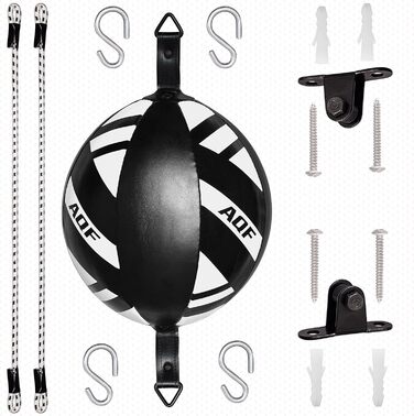 Набір боксерського м'яча AQF Boxen: боксерська груша, м'яч для швидкості, шкіряний, для тренувань, чорний/білий