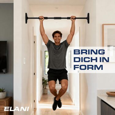 ELANI – Турнік для підтягувань на стіну, 115–140 см | Без свердління | З рівнем та надійним кріпленням | Для дому, залу та тренувань | Синій | 115-140 см