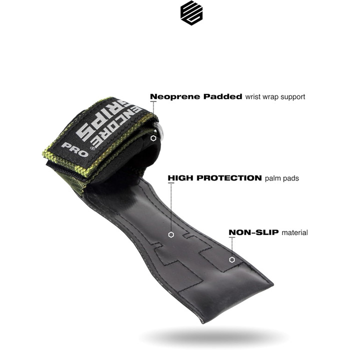 Лямки для силових тренувань та бодібілдингу Grip Pads з технологією обмотки та підтримкою долоні, колір зелений камуфляж (розмір L)