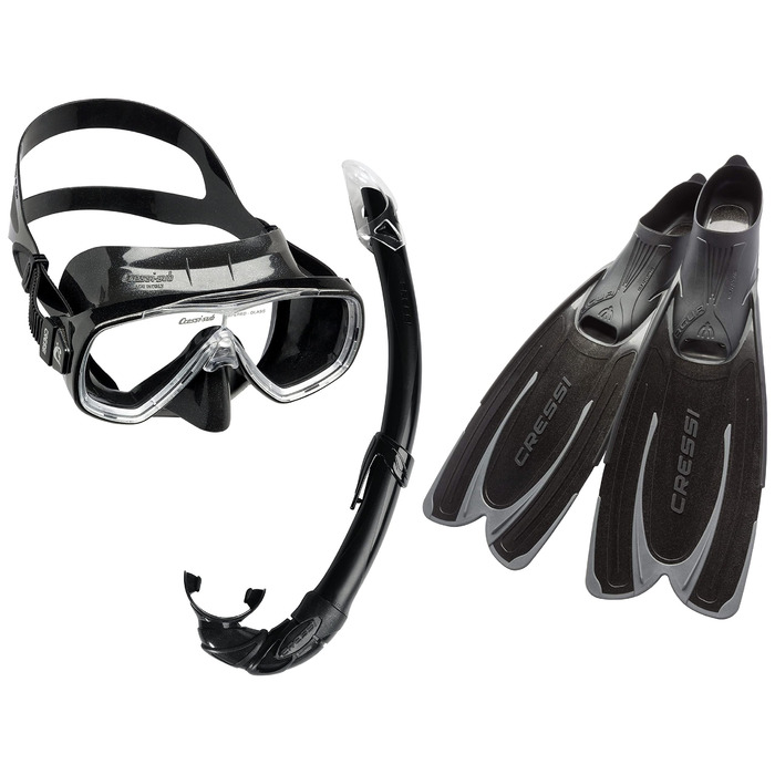 Ласти Cressi Agua Unisex для дайвінгу, снорклінгу та плавання, чорні, 43/44 + Маска, трубка та ласти Cressi Onda Mare (комплект)