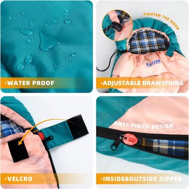 Спальний мішок для кемпінгу, дорослих, дітей та підлітків, для холодної погоди, 3-4 сезони, зелений та рожевий