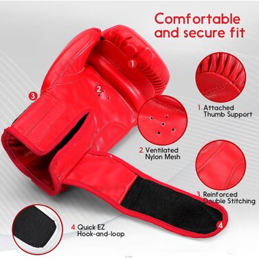 Боксерські рукавички FIVING для дітей 3-15 років, червоно-білі, 6oz. Ідеально для боксу, кікбоксингу, муай-тай, MMA