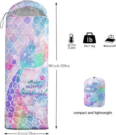 Спальний мішок HOSIMA з футболом для холодного клімату, дорослий, дитячий, водонепроникний, для кемпінгу, подорожей, полювання, компресійний мішок (Русалка-2)