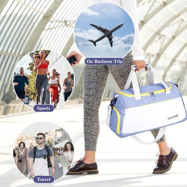 Спортивна сумка-рюкзак для подорожей та спорту, 48x23x27 см, з відділенням для взуття та мокрих речей, водонепроникна, для жінок та чоловіків (білий+синій)