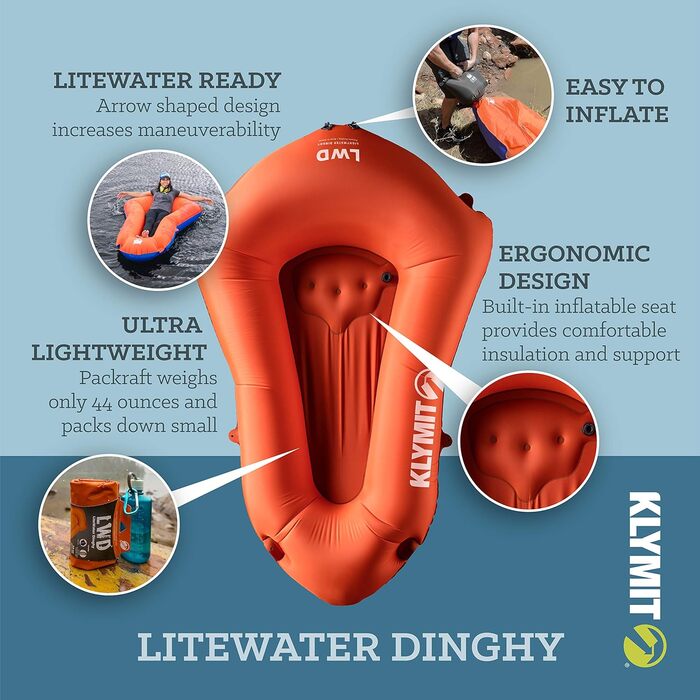 Klymit Litewater надувний пакрафт-каяк, легкий туристичний пліт для рюкзакових походів, помаранчевий