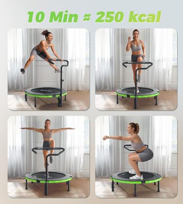 Міні-батут BCAN для дому, 102 см, складний, для дорослих, з регульованою ручкою, до 150 кг, для фітнесу та тренувань