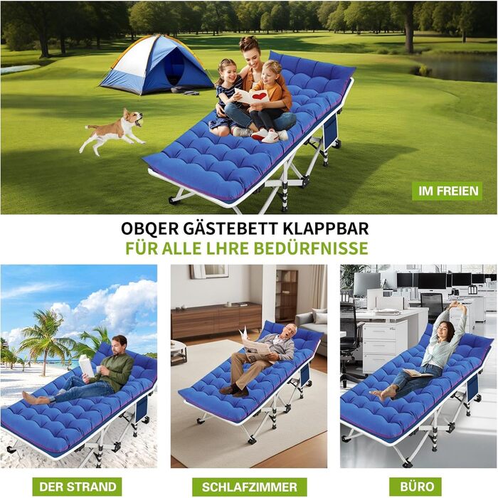 Кемпінгове ліжко з матрацом, розкладне, для відпочинку на природі та вдома, 200 кг, блакитне