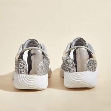 Кросівки жіночі срібні LUCKY STEP з блискітками та стразами, легкі тенісні кеди 40 EU