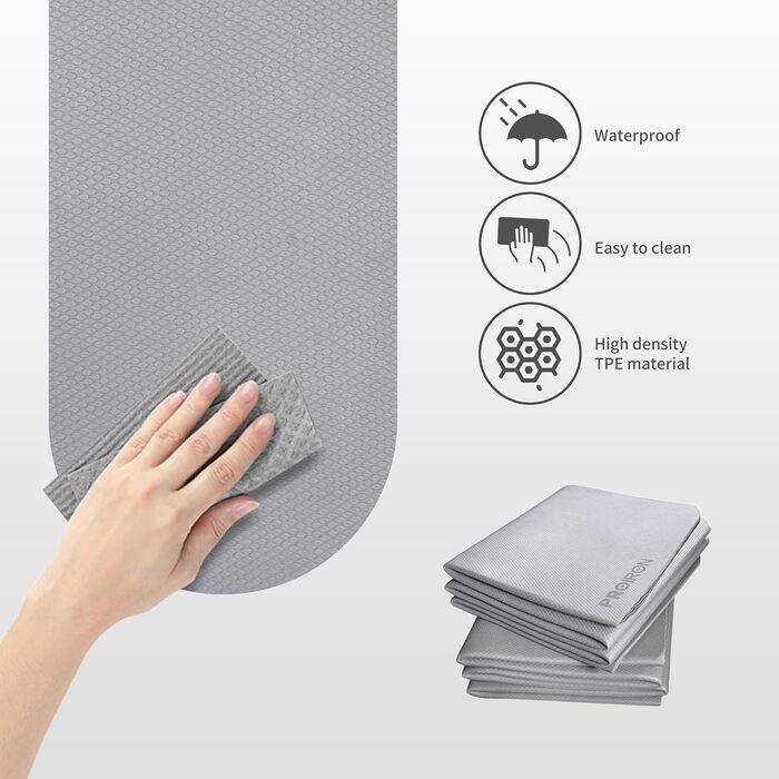 PROIRON Складаний йога-мат TPE 183x61x0,6 см, нековзкий, легкий, з сумкою, для фітнесу та пілатесу, сірий