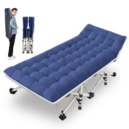 Кемпінгове ліжко з матрацом, розкладне, для відпочинку на природі та вдома, 200 кг, блакитне
