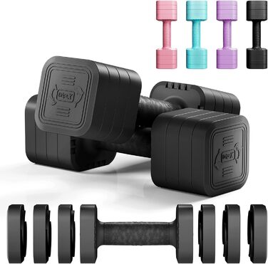 Набір гантелей Dripex регульовані 5 кг x2 або 2,5 кг x2, 6 швидкознімних дисків 0,5 кг/0,25 кг, чорний