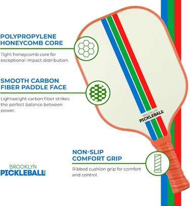 Паддл для піклболу Brooklyn Pickleball Co. | Вуглецеве волокно | Стільникова структура | Нековзний руків'я | Одиночний | Білий (Крем)