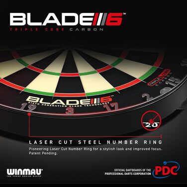 Дартборд WINMAU Blade 6 Triple Core Carbon, професійна класична мішень із сизалю