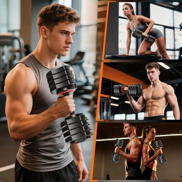 LEEKEY Регульовані гантелі, набір, 10.2 кг - для фітнесу та тренувань, антиковзний грип, швидке налаштування ваги