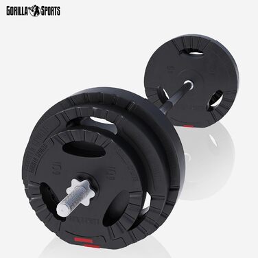 Набір гантелей GORILLA SPORTS 60 кг – штанга 170 см, 2 гантелі, диски 30 мм, пластик, зі зірковими замками для фітнесу