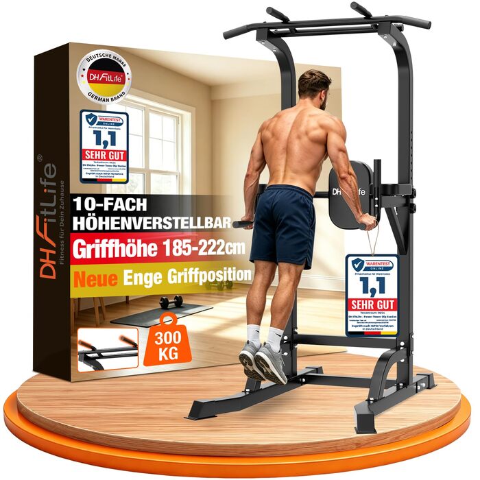 Силовий комплекс DH FitLife Power Tower: турнік, бруси та стійка для віджимань, регульована висота до 222 см, сталевий профіль 50х50 мм, навантаження до 300 кг, тренажер для дому 2026 Pro