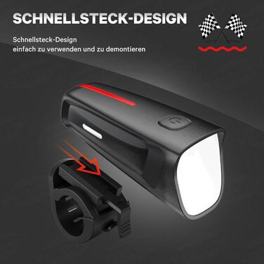 Велофара LED Ventvinal 100 LUX, USB зарядка, 3 режими, IPX5, стійка до вологи, схвалена StVZO, чорна