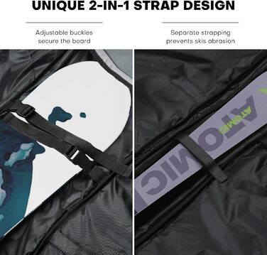 Чохол для сноуборду з повним захистом, водонепроникний, 160 см, міцний поліестер 900D, для сноуборду, лиж, палиць, шолома, взуття. Підходить для перевезення літаком.