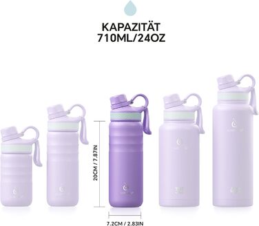 Вакуумна пляшка для води IDEUS 710 мл, нержавіюча сталь, спортивна, подвійні стінки, герметична, фіолетова