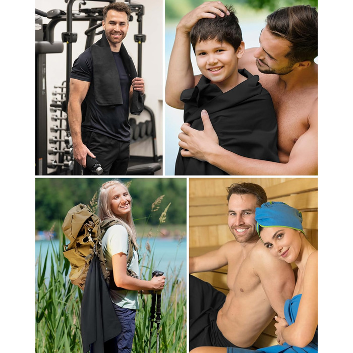 Рушник Fit-Flip з мікрофібри - компактний, швидковисихаючий, для спорту, подорожей, пляжу - 60x120 см, чорний, 1 шт.