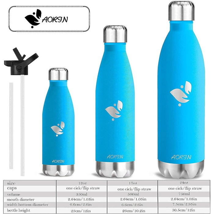 Термос AORIN вакуумний ізольований, 350/500/750 мл, пляшка для води, BPA Free, 24 год холоду та 12 год тепла, для дітей, школи, спорту, фітнесу, велосипеда, на вулицю
