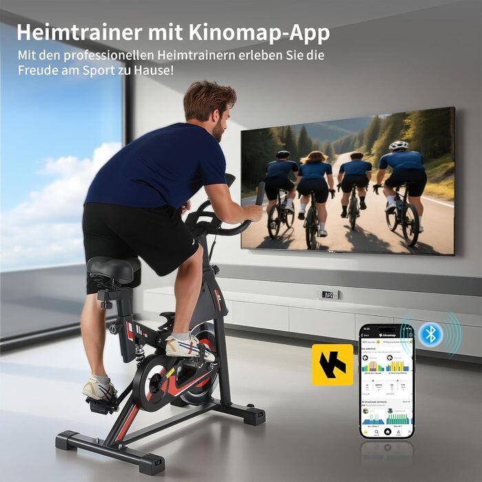 Велотренажер для дому з LCD-дисплеєм, підставкою та тримачем для пляшки. Тиха велотренажерна машина для дому, витримує до 150 кг. Спінінг-байк для занять вдома