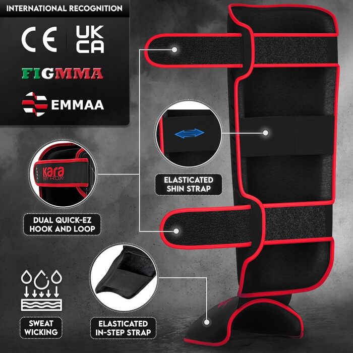 Захисні щитки для гомілки RDX з Maya Hide для кікбоксингу, муай-тай, ММА, карате, тхеквондо, червоні, розмір S