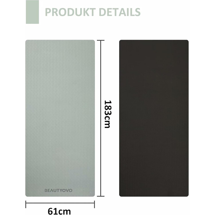 Килимок для йоги з неслизьким покриттям та ручкою, 6|8 мм товщина, фітнес килимок для занять спортом вдома та на вулиці, чорний та сірий